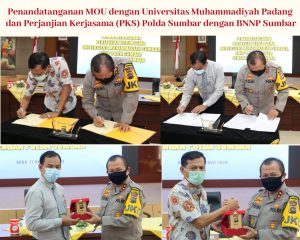 Polda Sumbar MOU Jalin Kemitraan Bersama BNNP dan Universitas Muhammadiyah Sumbar